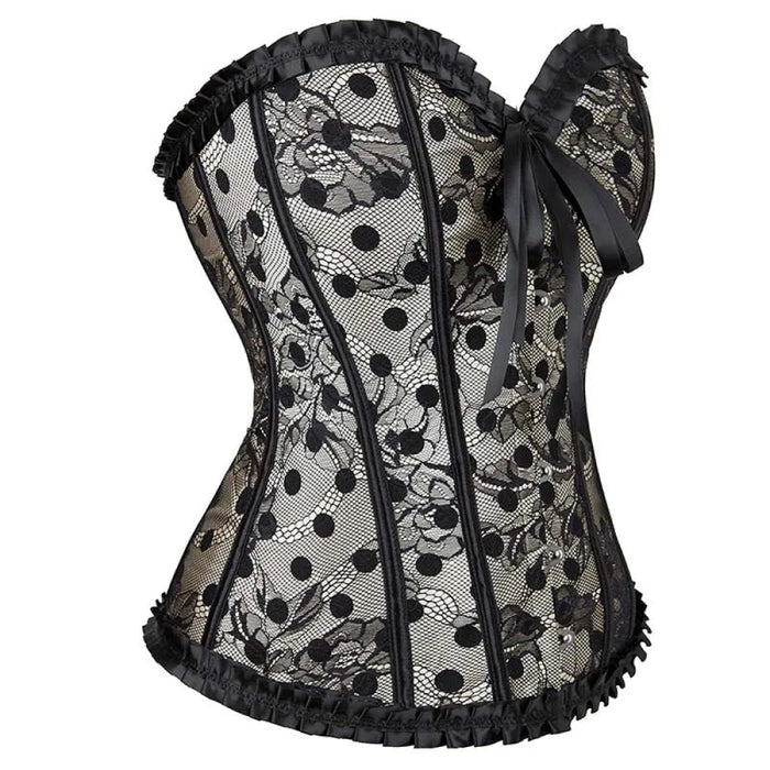 Fishbones Women Ruffled Lace Boned Corset Bustier Plus Size