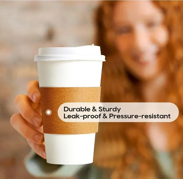 50 Pack 16Oz Disposable Coffee Cup Set With Lid And Sleeve Thick