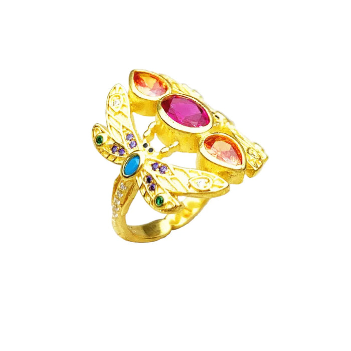 925 Sterling Silver Dragonfly Ring Colourful Bihemia