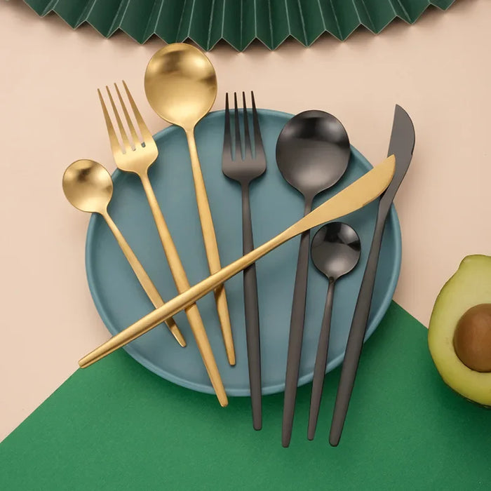 30 Piece Stainless Steel Flatware Set For Western Dining Gold Matte Finish