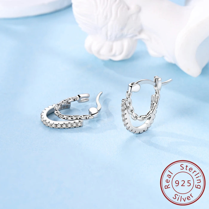 925 Sterling Silver Chain & Zircon Double U Earrings Women Birthday Gift