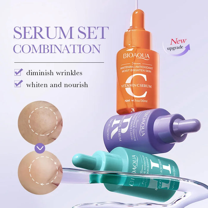 3 Piece Vitamin C Retinol Hyaluronic Acid Serum Set For Face Moisturizing