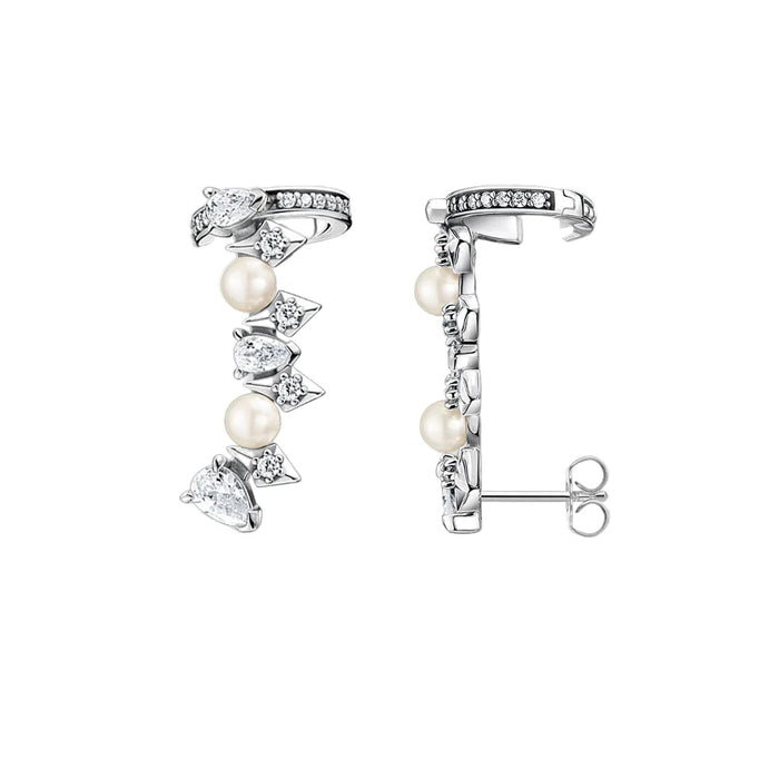 925 Sterling Silver Vintage Pearl & Crystal Stud Earrings