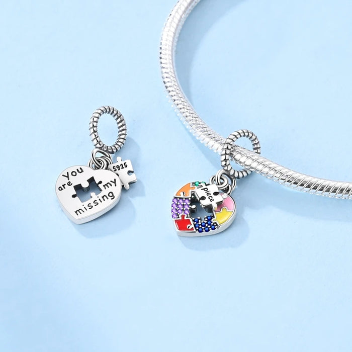 925 Sterling Silver Colourful Puzzle Pendant Charms For Bracelet Diy Gift
