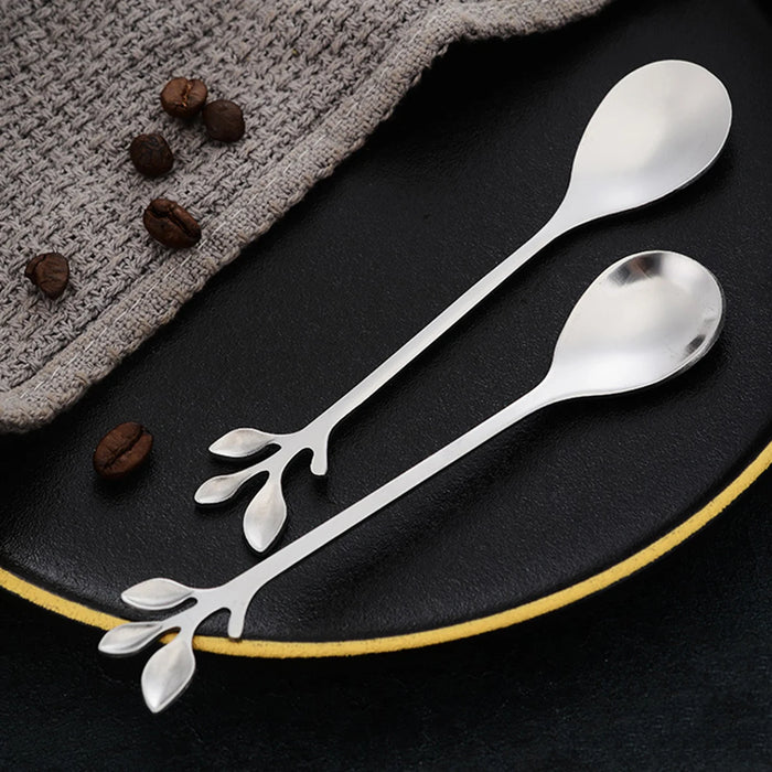 6 Piece Stainless Steel Leaf Scoop Ice Cream Spoons