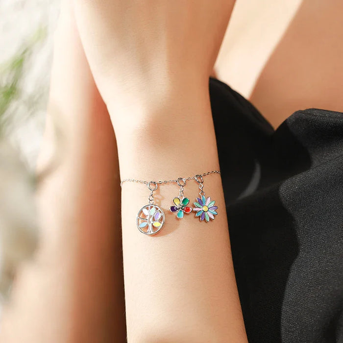 925 Sterling Silver Rainbow Flower Pendant For Diy Bracelets & Necklaces