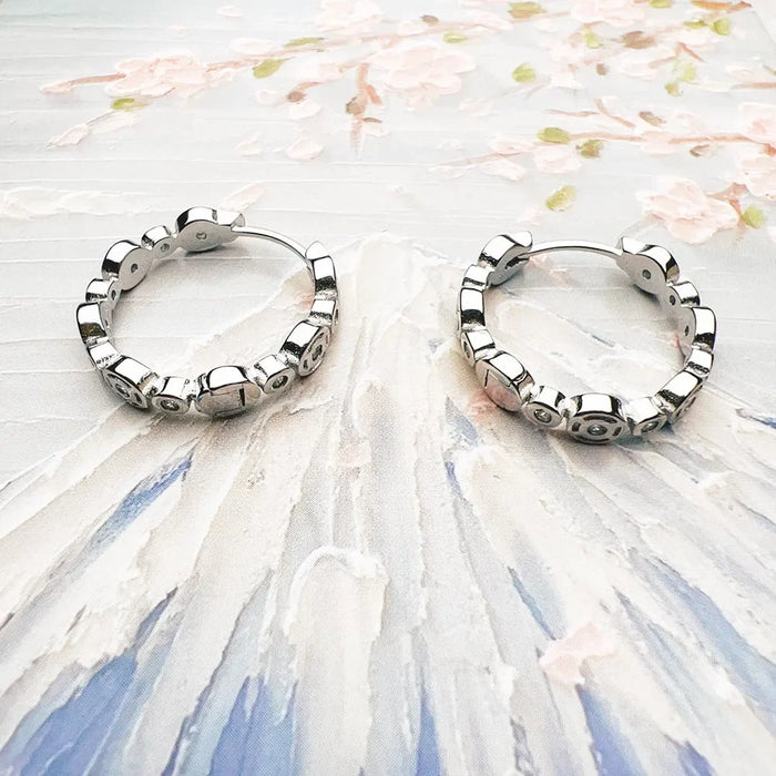 925 Sterling Silver Hinged Hoop Earrings Europe Style Glam Fine Jewelry For Women Classic