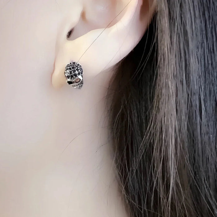 925 Sterling Silver Skull Pave Stud Earrings Unisex Gift