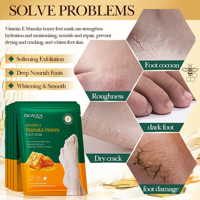 5 Pairs Honey Exfoliating Foot Masks Remove Dead Skin & Moisturize