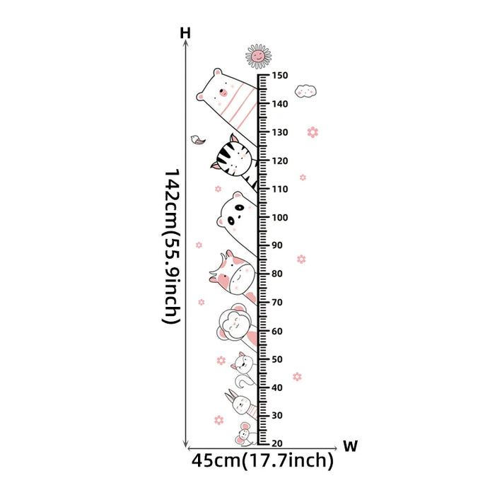 Cartoon Animals Height Ruler Wall Stickers For Kids Rooms