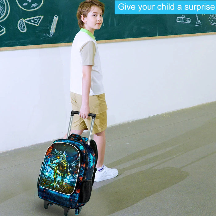 3 Piece Dinosaur Rolling Backpack Set For Boys