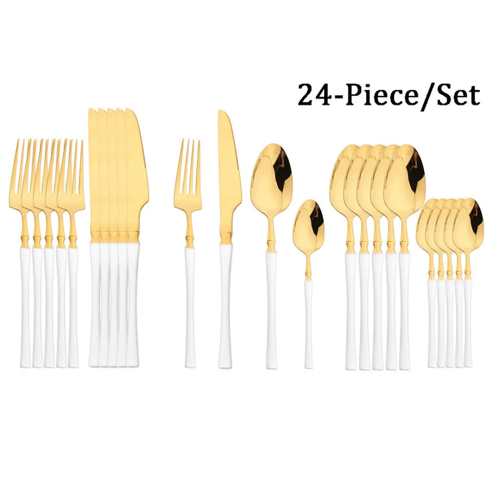 24 Piece Stainless Steel Silverware Set For Kitchen Dining