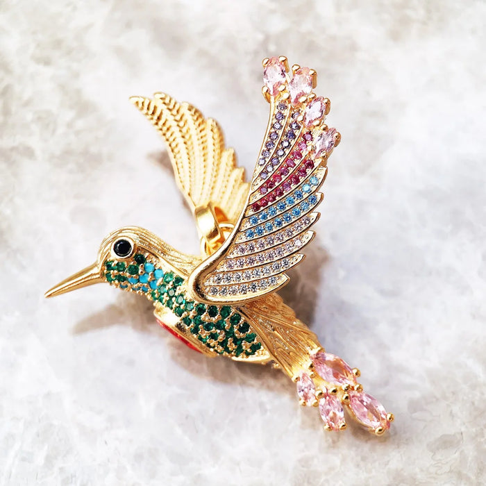 925 Sterling Silver Large Hummingbird Pendant Jewelry For Women Gold Gift Accessory 2022