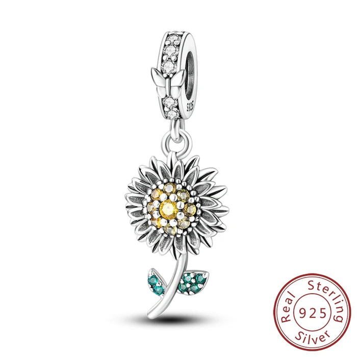 925 Sterling Silver Sunflower Pendant Charm For Women Fits Bracelets Diy Jewelry 2025