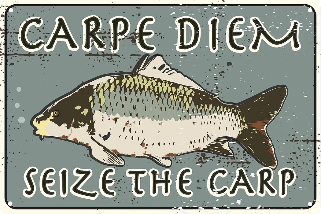 Seize The Carp Funny Fishing Tin Sign For Man Cave Or Garage