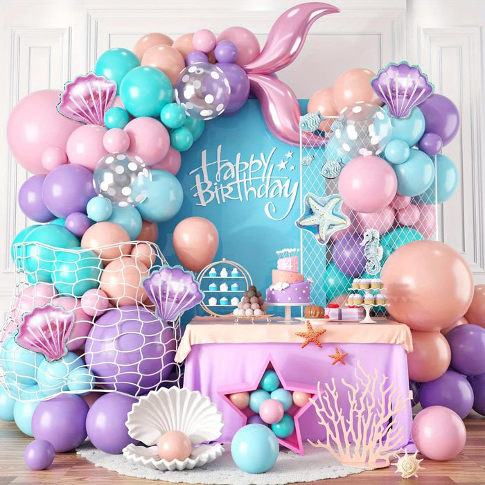 127Pcs Mermaid Balloon Arch Set Pink Purple Orange Blue Dot Balloon Ocean Theme Mermaid Princess Birthday Party Decoration