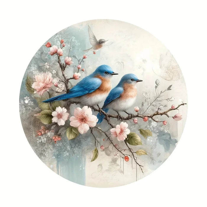 8 Round Metal Sign Birds On Cherry Blossom Home Decor