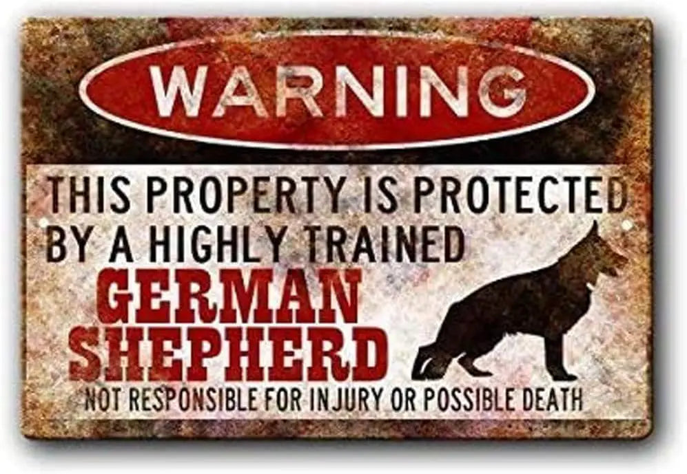 German Shepherd Warning Sign Funny Metal Dog Gift