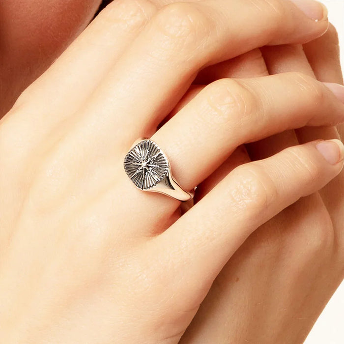925 Sterling Silver Vintage Star Signet Ring Unisex Jewelry