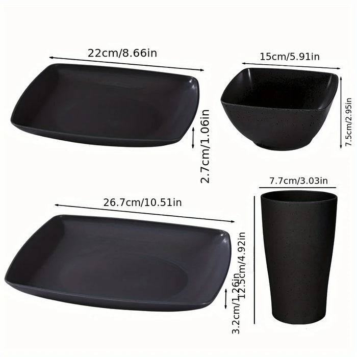 16 / 32 Piece Plastic Square Dinnerware Set Dishwasher & Microwave Safe Space