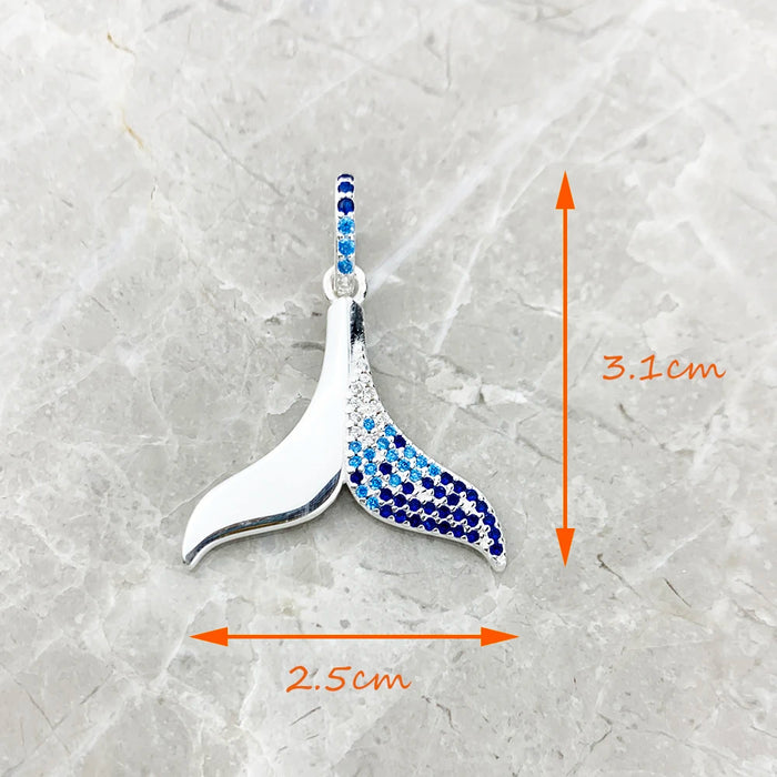 925 Sterling Silver Blue Tail Fin Pendant Cheerful Accessory For Women