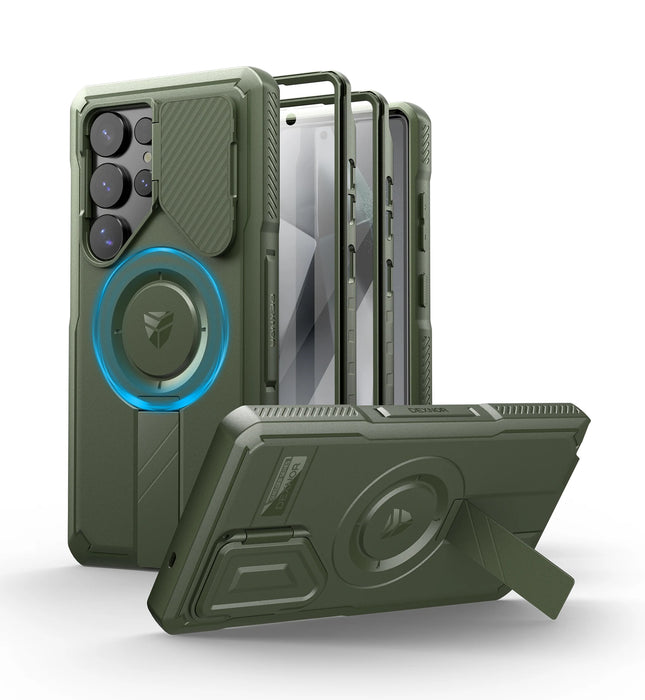 For Samsung Galaxy S25 Ultra Rugged Armor Shockproof Case With Built-In Sliding Camera Case Built-In Screen Protector Kickstand