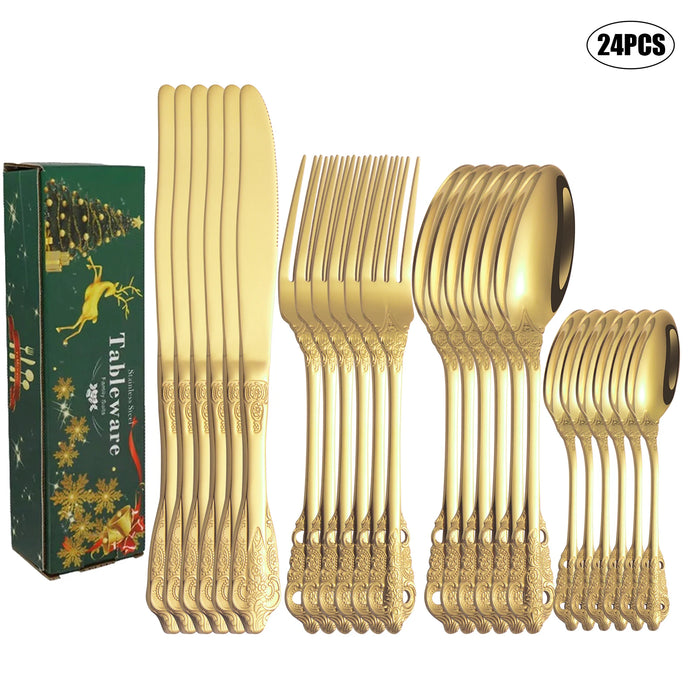 24 Piece Stainless Steel Christmas Tableware Set For Home Hotel And Parties