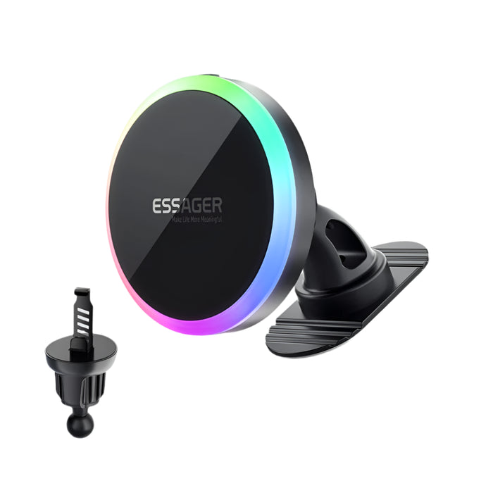 Qi 15W Magnetic Car Phone Holder Rgb Wireless Charger For Macsafe For Iphone 16 15 Samsung Universal Phone Holder Stand