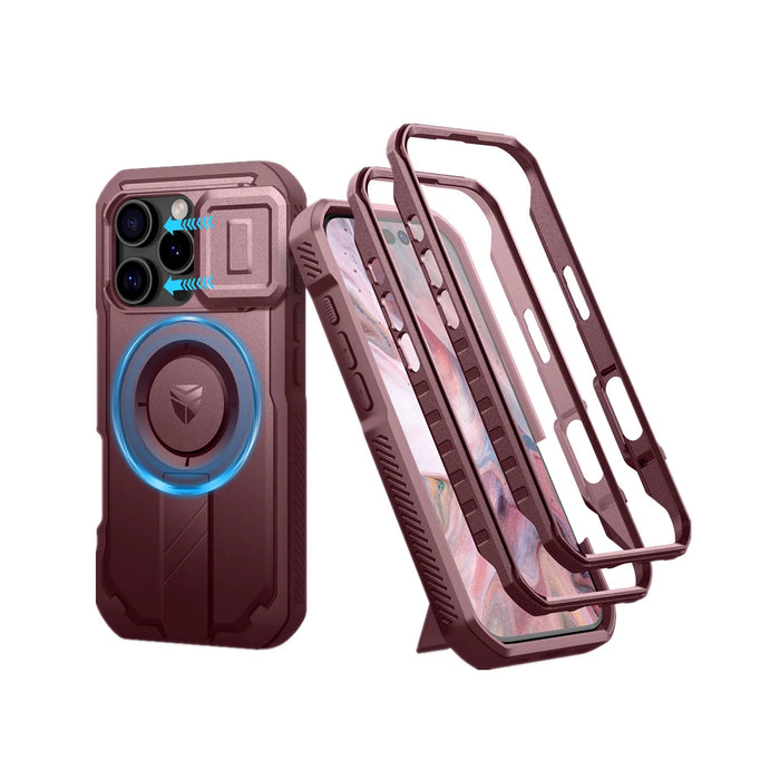 For Iphone 16 Pro Magsafe Rugged Armor Shockproof Case With Built-In Sliding Camera Case Built-In Screen Protector Holder