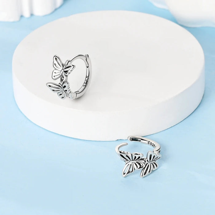 925 Sterling Silver Butterfly Hoop Earrings Elegant Gift For Women
