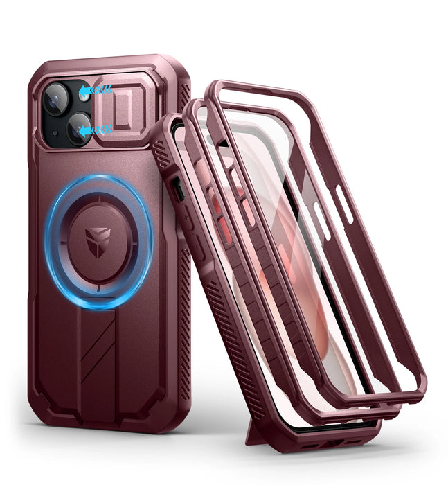 For Iphone 15 Case Rugged Armor Shockproof Bumper Case Holder With Built-In Sliding Camera Casebuilt-In Screen Protector