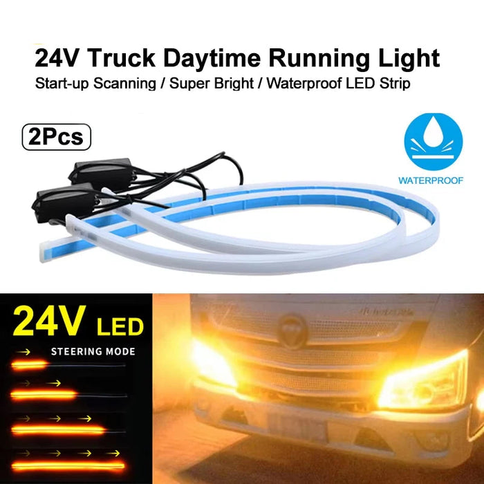 Truck Drl Day Light Strip Waterproof 24V-32V Turn Signal Start-Scan Fits Truck Headlights