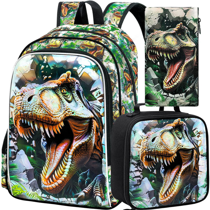 17 Inch Dinosaur Backpack Set For Teens Water Resistant With Lunch Bag
