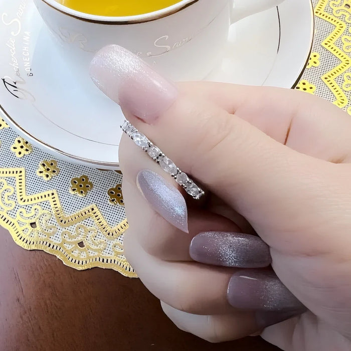 925 Sterling Silver Boho Band Ring White Pave Europe Style Glam Fashion Women