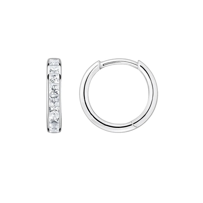 925 Sterling Silver Hinged Hoop Earrings With White Zircon Stones Romantic Gift For Women