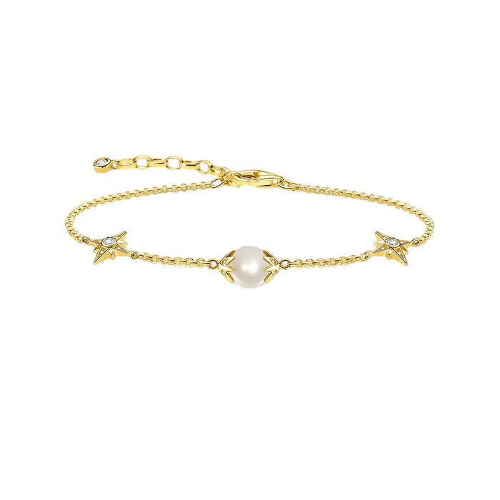 925 Sterling Silver Gold Star Pearl Bracelet Boho Jewelry For Women