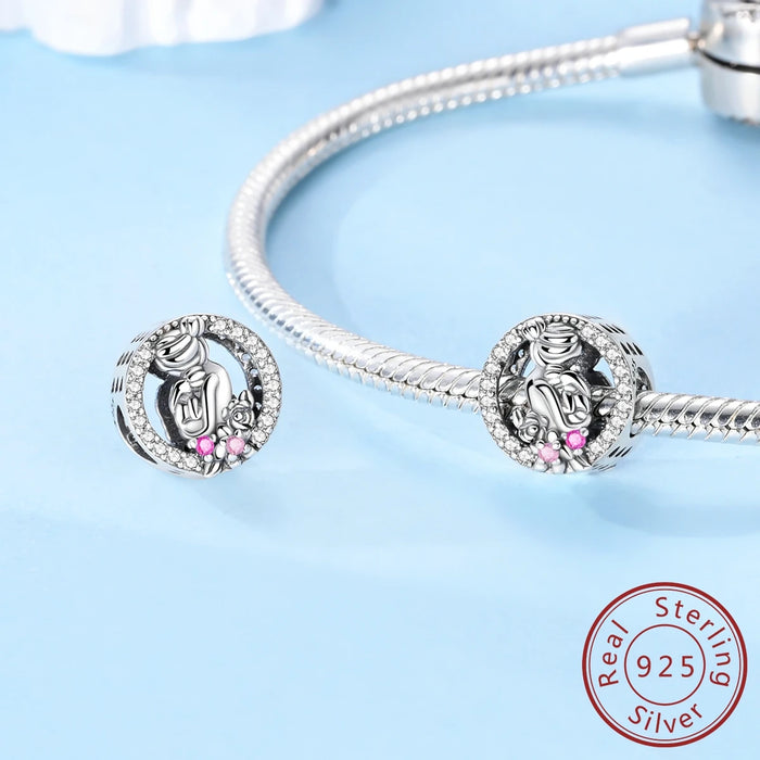 925 Sterling Silver Mother & Son Love Charms Fits Bracelet Diy Gift For Mom