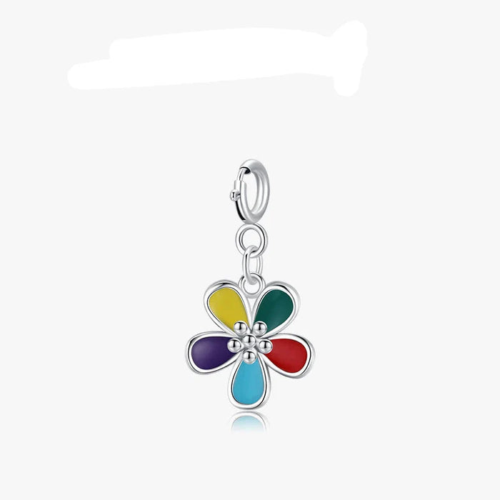 925 Sterling Silver Rainbow Flower Pendant For Diy Bracelets & Necklaces