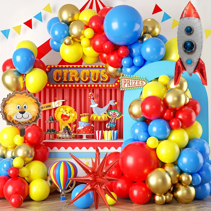 127Pcs Circus Animal Balloon Arch Kit Lion Rocket Aluminum Film Balloon Suitable For Birthday Party Carnival Decoration Supplies