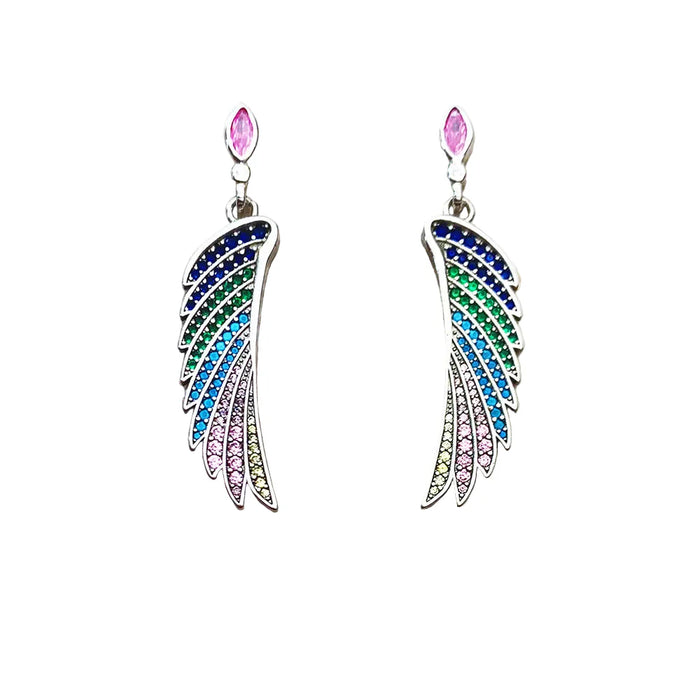 925 Sterling Silver Rainbow Hummingbird Wing Earrings Boho For Women
