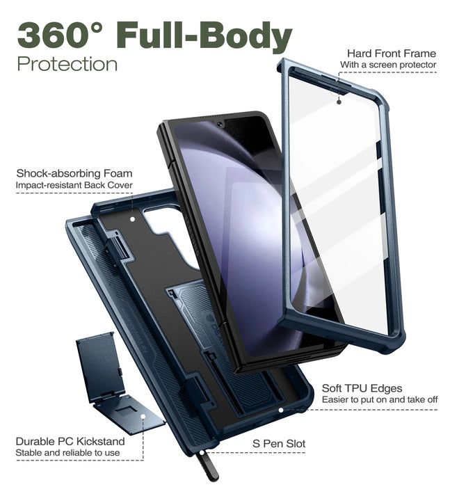 For Samsung Galaxy Z Fold 5 Full Body Shockproof Rugged Bumper Case With S Pen Slot & Built-In Screen Protector