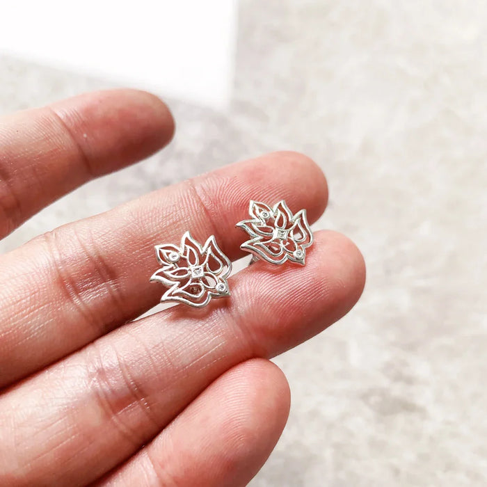 925 Sterling Silver Lotus Stud Earrings For Women