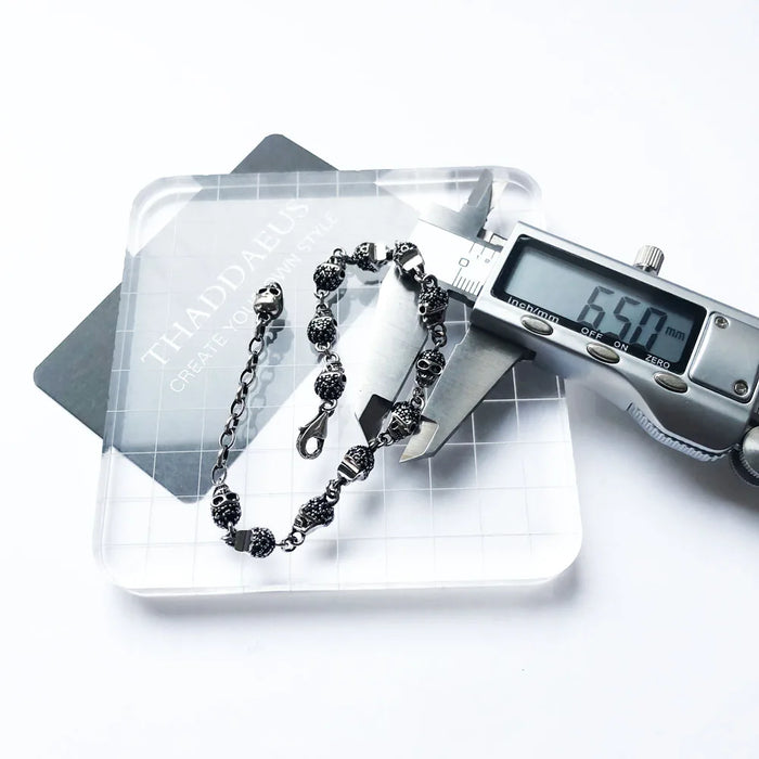 925 Sterling Silver Black Stone Skulls Bracelet Punk Jewelry For Women & Men