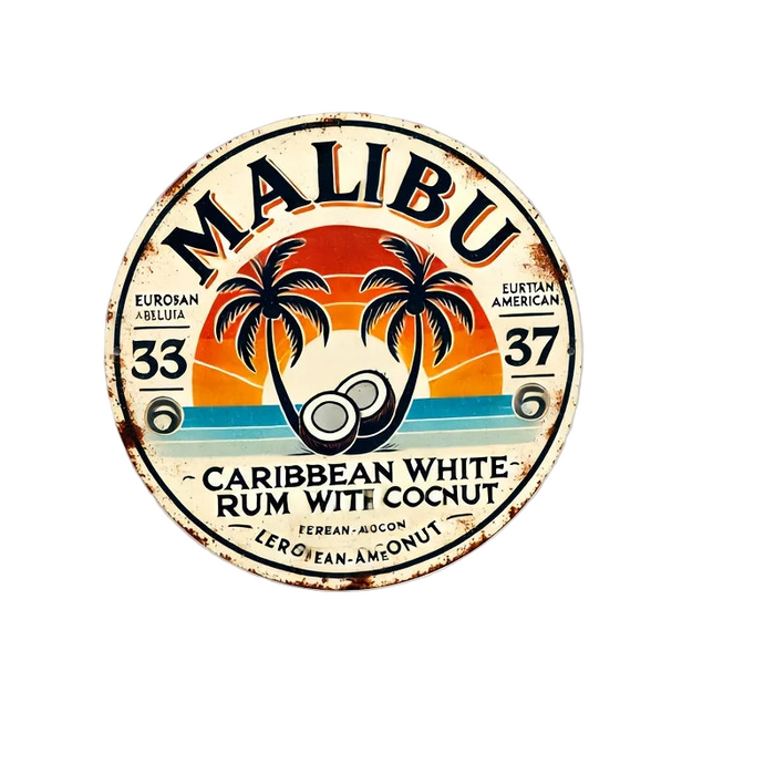 Retro Malibu Rum Wall Sign Tropical Palm Tree Design For Home Or Bar