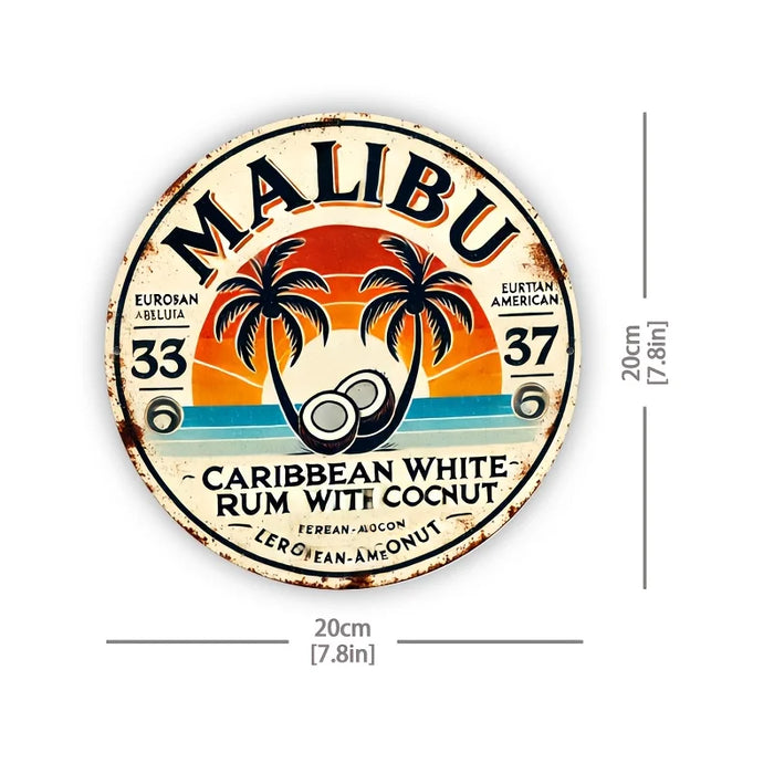 Retro Malibu Rum Wall Sign Tropical Palm Tree Design For Home Or Bar