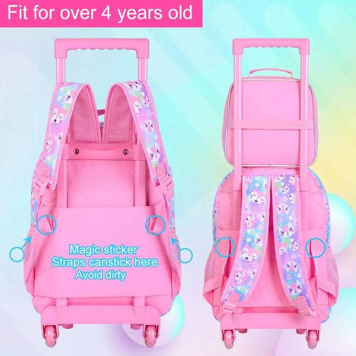 3 Piece Girls Rolling Backpack With Wheels