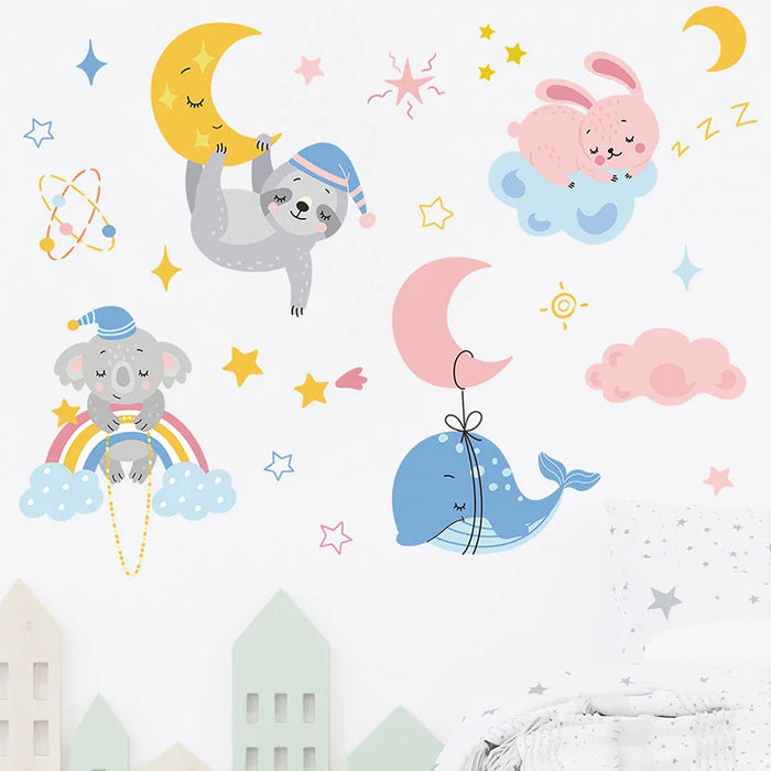 Adorable Cartoon Animal Wall Decals For Kids Room Decor