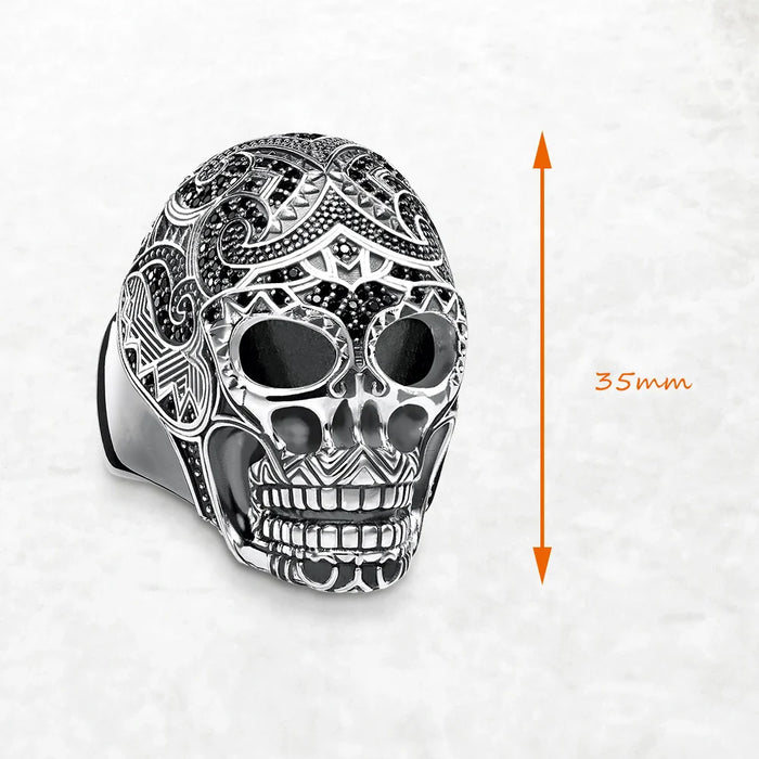 925 Sterling Silver Maori Skull Ring Ethnic For Men & Women