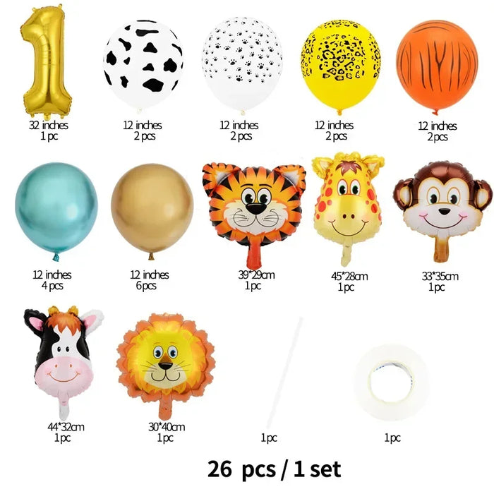 27Pcs Animal Balloons Gold Digital Balloons Jungle Animal Themed Birthday Party Decorate Anniversary Party