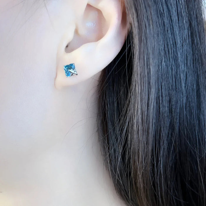 925 Sterling Silver Blue Aquamarine Star Ear Studs Elegant Gift For Women